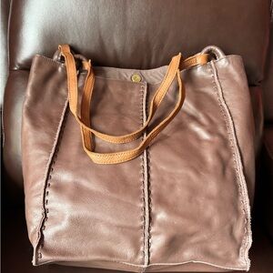 Leather Tote Bag in Brown with Tan Straps